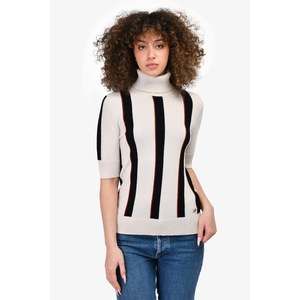 Pre-loved Chanel™ Cream Striped Cashmere Turtleneck Top Size 38
